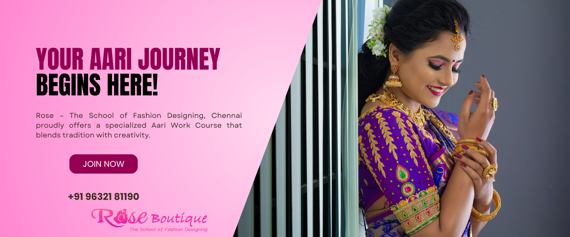 Students learning stitching techniques in Rose Fashion School classroom