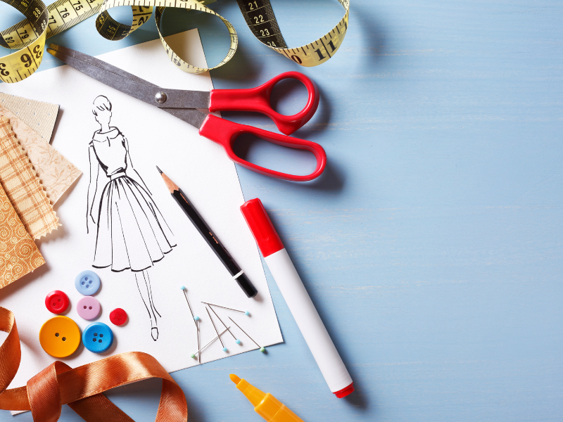 Fashion designing projects and garment samples created by students